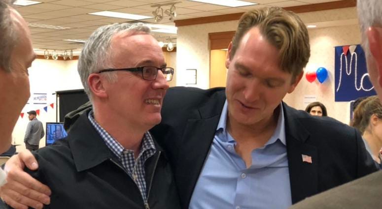 Nate McMurray hugs supporters after conceding to Congressman Chris Collins in 2018 midterm election. November 7, 2018 (WBEN Photo/Mike Baggerman)
